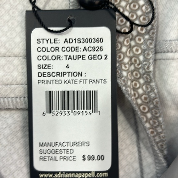 NWT Adrianna Papell Taupe Geometric Print Pants Size 4 - Picture 5 of 11